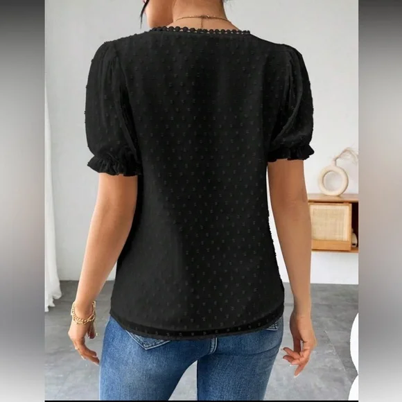 Elegant Burgundy Swiss Dot Puff Sleeve Top - Picture 3 of 16